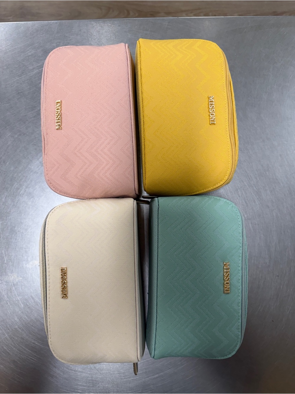4 Brand New MISSONI Zip Pouch- Pink, Yellow, Cream, Mint